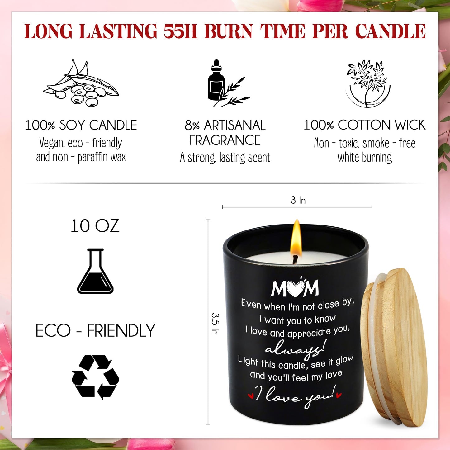 GAUDORA Gifts for Mom from Daughter Son - Long Lasting Vanilla Lavender Scented Candle 10 oz - Long Distance Christmas Birthday Gifts for Mom, Mother in Law, Mama, Grandma, Candle for Women