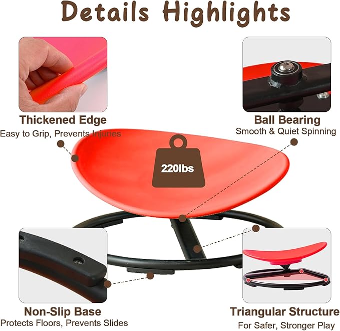 Kids Sensory Spinning Chair for Autism Ages 3+, Sit and Spin Swivel Chair for Kids with ADHD, Sensory Chairs for Autistic Children, Sensory Toys for Motion Sickness Relief, Balance Training (Red)