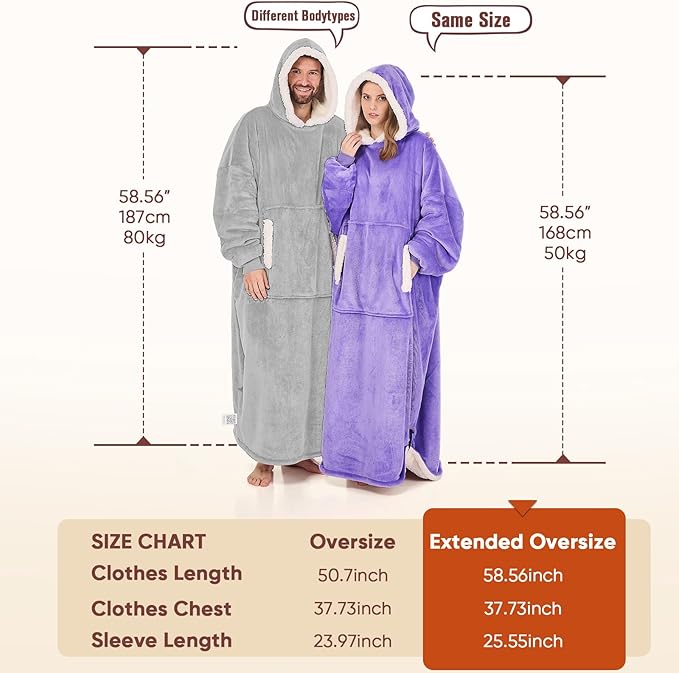 yescool Wearable Blanket Hoodie, Flannel Sherpa Fleece Blanket Sweatshirt for Adults Women Men,One Size Fits All
