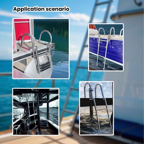 Pontoon Boat Ladder, Stainless Steel 3 Step Telescoping Boat Boarding Ladder with Wide Steps, Folding Boat Swim Ladder,Dock Ladder with Hand Railings Heavy Duty