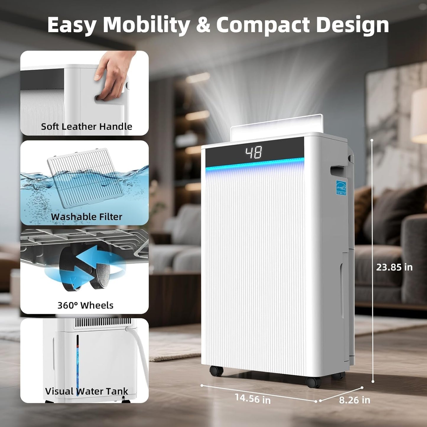 KeepGlad 80 Pint Dehumidifier with Drain Hose, 4,500 Sq.Ft Energy Star Compressor Dehumidifier for Home Basement Bedroom Bathroom Large Room, Intelligent Humidistat, 1.84 Gal Tank, Quiet 40dB