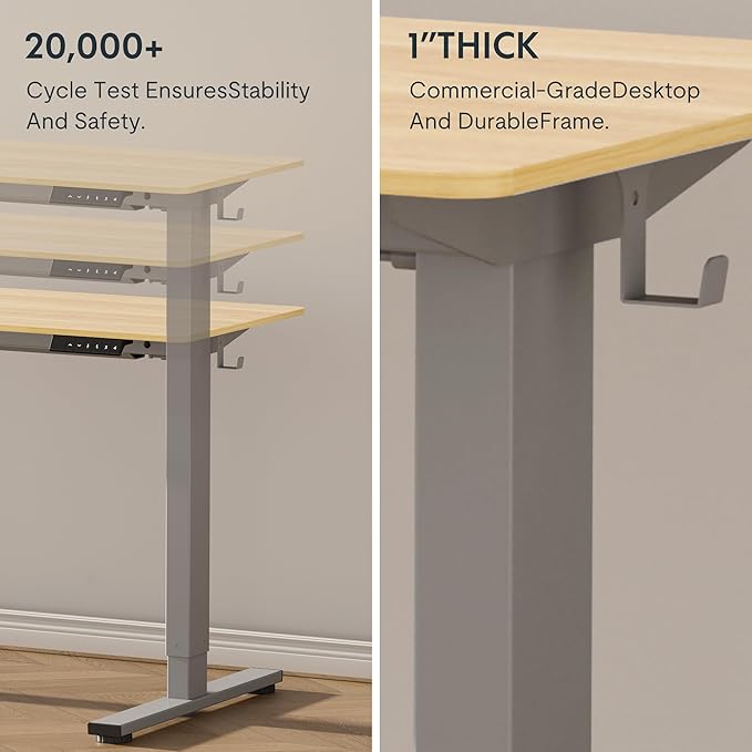 FLEXISPOT EN1 One-Piece Adjustable Desk 40 x 24 Inches Stand Up Desk Electric Height Adjustable Standing Desk with Seamless Desktop (Silver Frame + 40 inches Natural Top, 2 Packages)