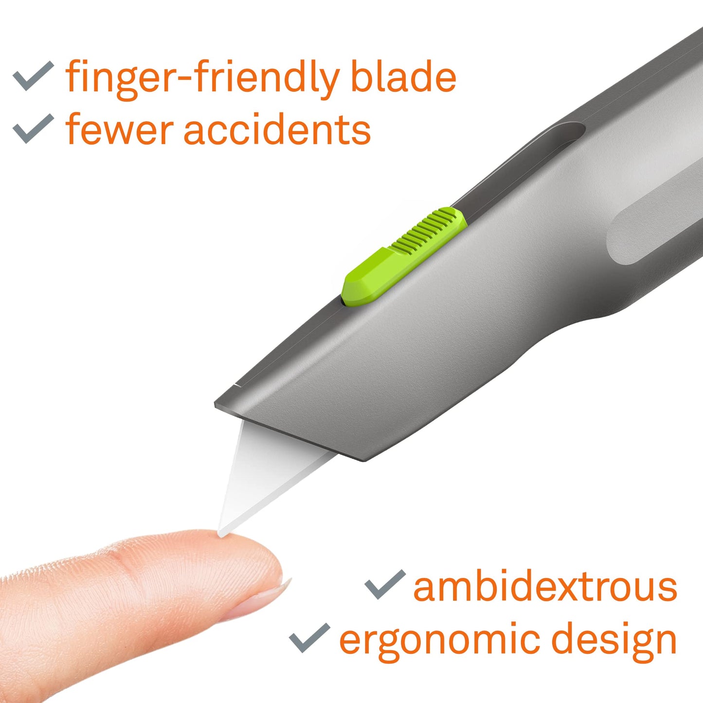 Metal-Handle Utility Knife, Finger Friendly Ceramic Blade, Auto Retracts for Safety, Heavy Metal Handle, Comfortable Grip, Stores Extra Blade, Ambidextrous, Easy Blade Change