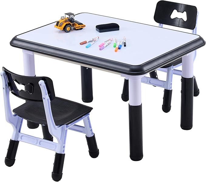 GTOLV Kids Table & Chairs Set (2 Chairs), Height Adjustable Toddler Table and Chair Set for Kids Ages 3-8 with Graffiti De...