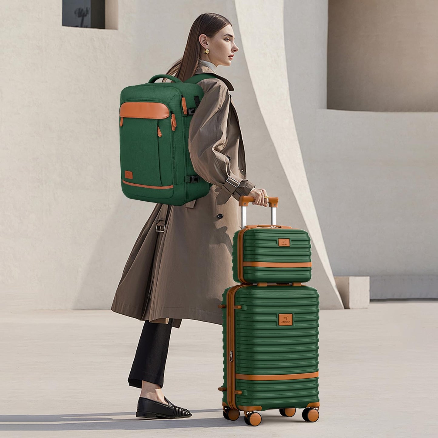 Joyway Expandable Luggage Sets 5 Piece, Lightweight Hard Shell Travel Suitcase Set with Spinner Wheels and TSA Lock, Green