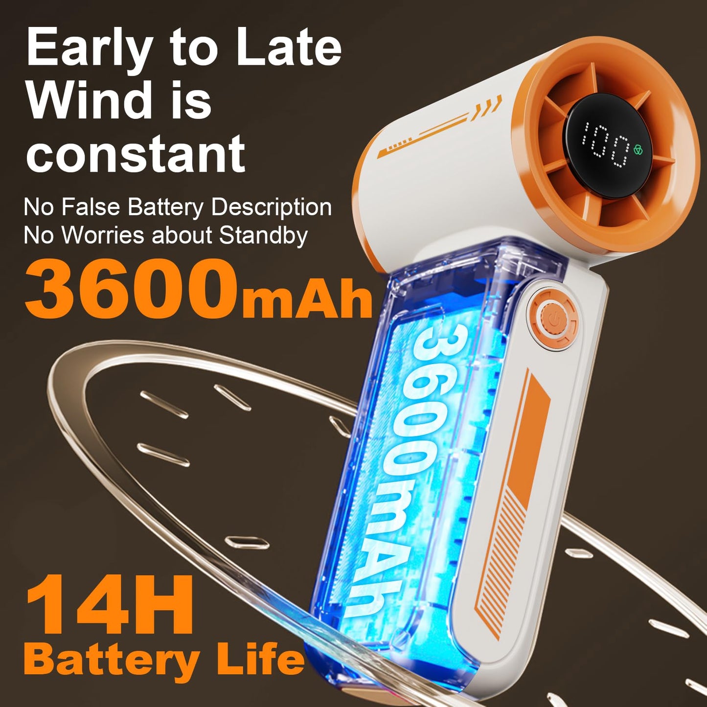 Vvlons Portable Handheld Fan, 0-100 Digital Display 5 Gear Adjustable Speed Handheld Turbo Fan Powerful Wind Super Mini Hand Per