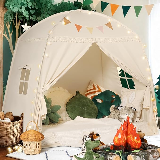 Sumbababy Large Teepee Tent for Kids: with Star Lights & Flags - Tent for Kids Indoor Toddler Teepee for Boys & Girls - To...