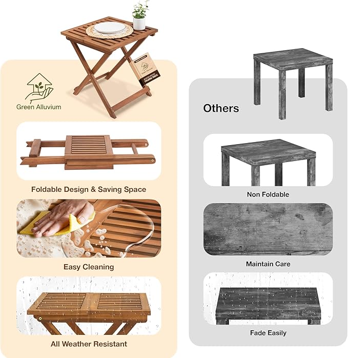 GREEN ALLUVIUM Folding Wooden Side Table – Premium Portable Foldable Table for Outdoor & Indoor Use, Patio, Camping & Small Spaces – Perfect with Adirondack Chairs – Golden Teak Finish