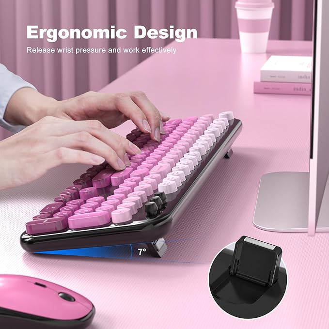 Wireless Keyboard and Mouse Combo, 104 Keys Full Size Typewriter Keyboards, 2.4G USB Plug and Play for Windows 7 8 10 11, PC, Laptop, Desktop, Black & Pink