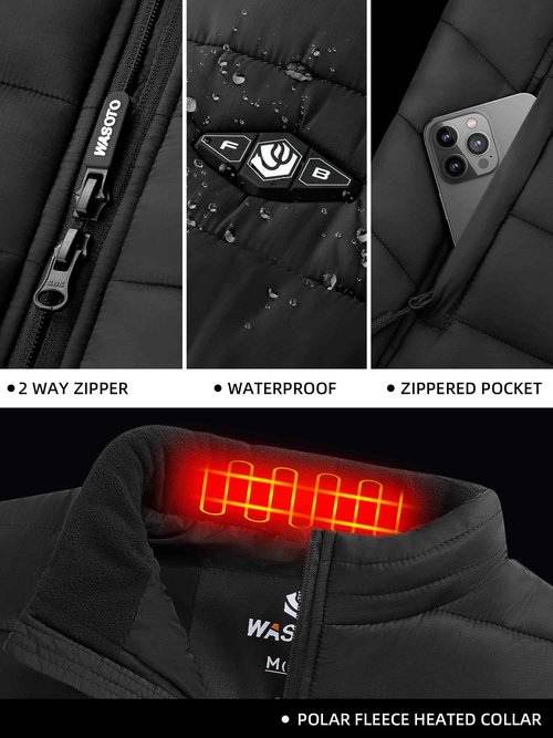 WASOTO Heated Vest for Men with 9V 16000mAh Battery Pack Charger Lightweight Mens Heated Vest for Cycling(Black,L)