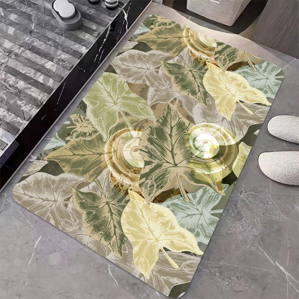 ZHUZHISHAN Diatomaceous Earth Bath Mat,Abstract Tropical Plant Non-Slip Volume Super Absorbent Fast Drying for Bathroom Kitchen Door mat,Eco-Friendly Easy to Clean 16×24Inch (40 * 60cm)