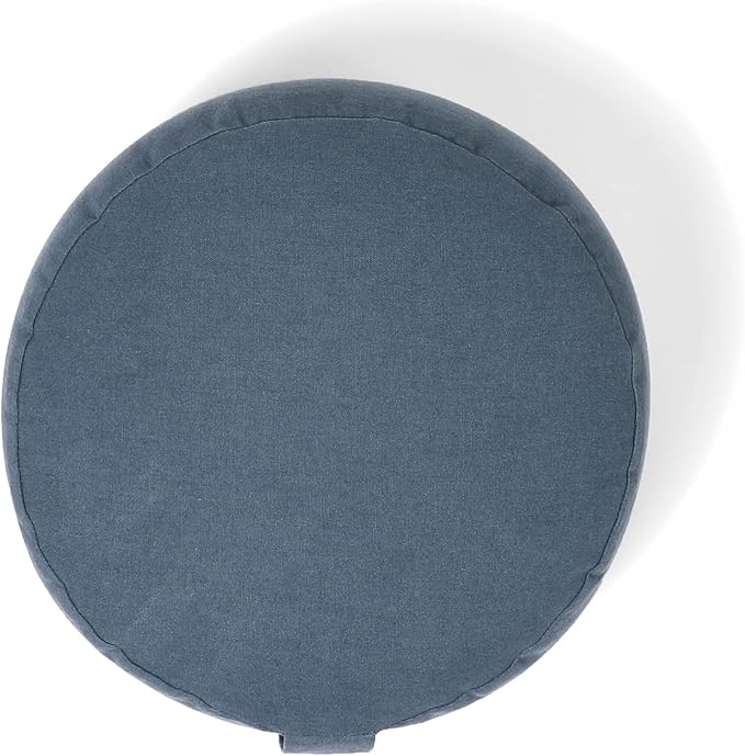 Organic Round Meditation Cushion by renoo - Durable Comfortable Cotton, Linen, Hemp - Modern Zafu - Buckwheat Floor Pillow Yoga Bolster in 15 Colors Removable Cover - 15 inches - Teal