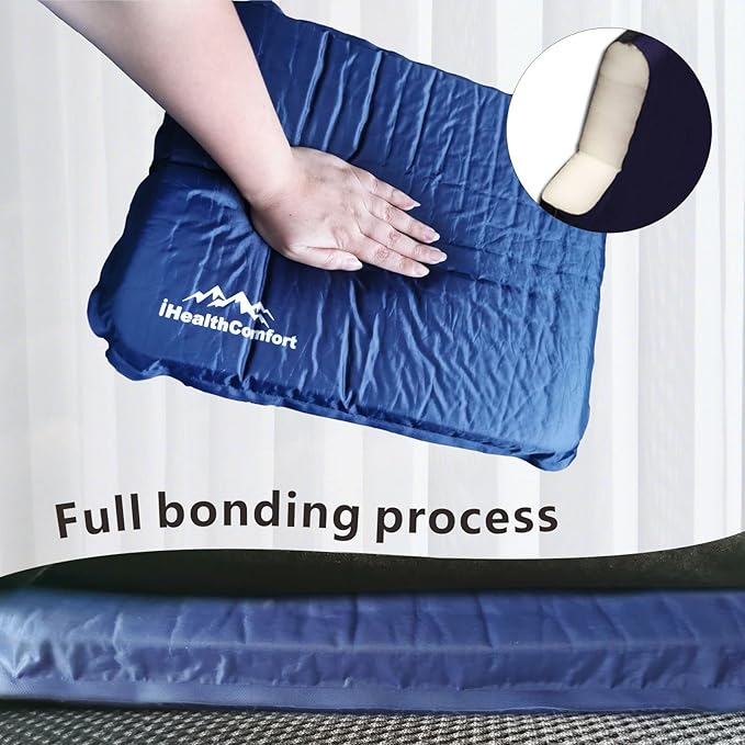 IHEALTHCOMFORT Self-Inflating Stadium Seat Cushion,Portable Travel Seat Cushion,Camping Mat Butt Pillow,Chair Pad for Home Kitchen Office,Bleacher,Car Bus Truck Train Airplane Seats(15.3×11.8×1.4in)