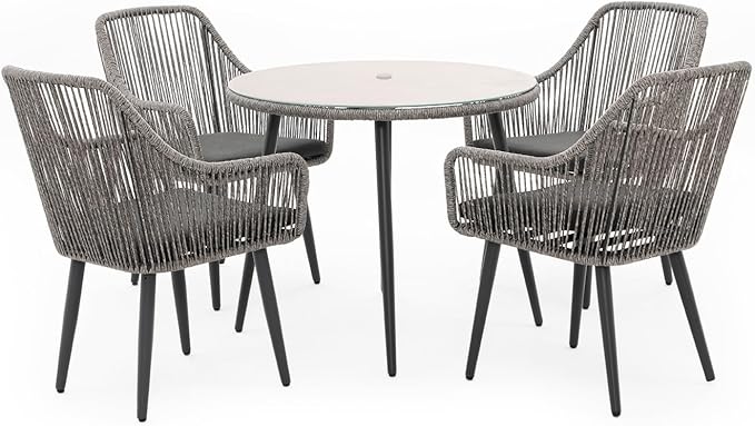 Patiorama Outdoor Dining Chairs, Patio Dining Chair Set of 2, All-Weather Woven Rope Rattan Chairs, Outdoor Dining Wicker Chairs with Armrests for Indoor Balcony Pool Backyard(Gray)