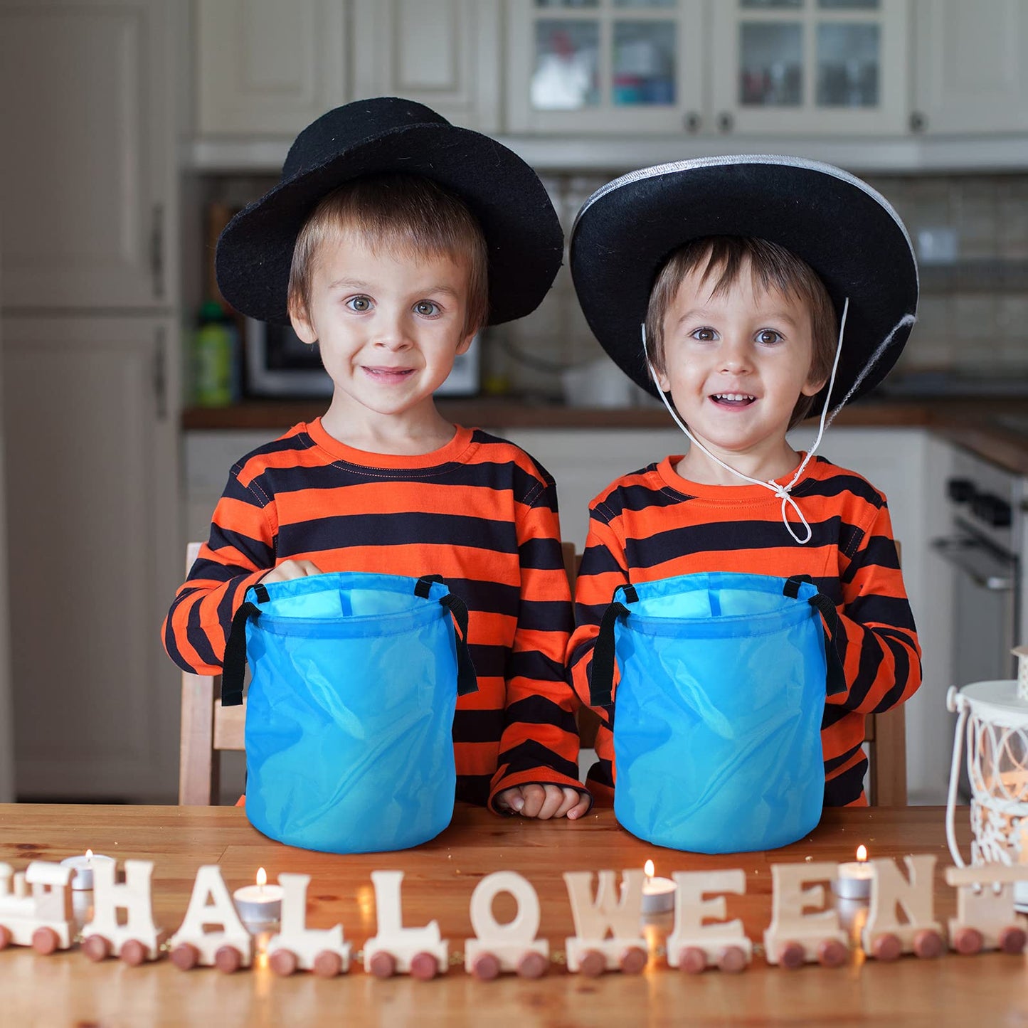 Shappy 2 Pcs LED Light Halloween Candy Bags Trick or Treat Light up Halloween Candy Bucket Multipurpose Reusable Goody Bucket for Holiday Party Supplies Favors(Blue)