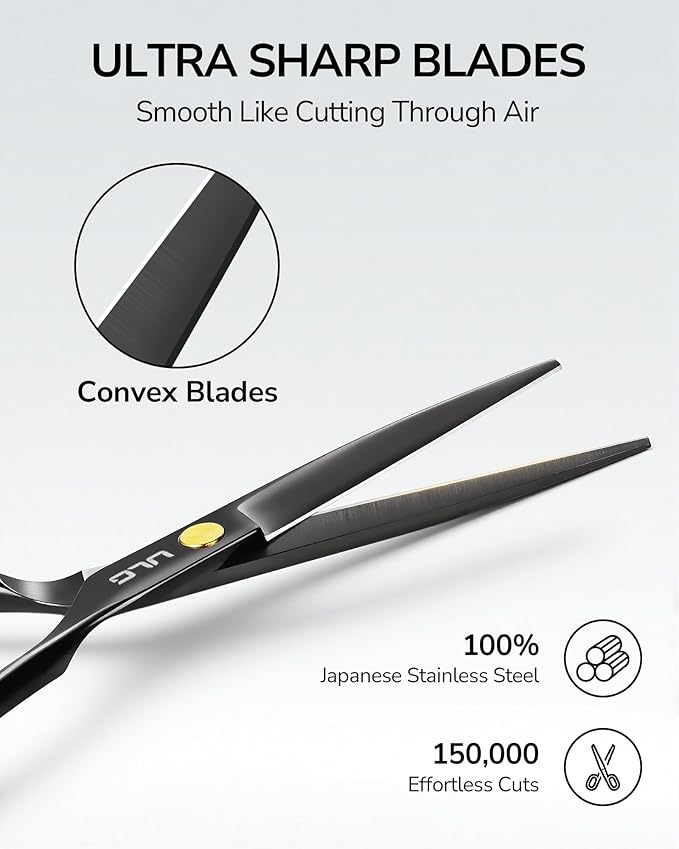ULG Hair Cutting Scissors Professional Salon Shears 6.5-Inch Ultra Sharp Barber Scissors with Haircut Comb, Left/Right Symmetrical, Stainless Steel Haircut Scissors for Men, Women, Salon & Home Use