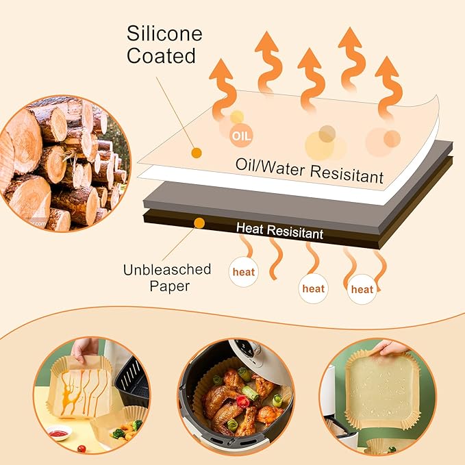 Air Fryer Paper Liners Disposable: 100pcs Oil Proof Parchment Sheets Round, Airfryer Paper Basket Bowl Liner for Baking Cooking Food