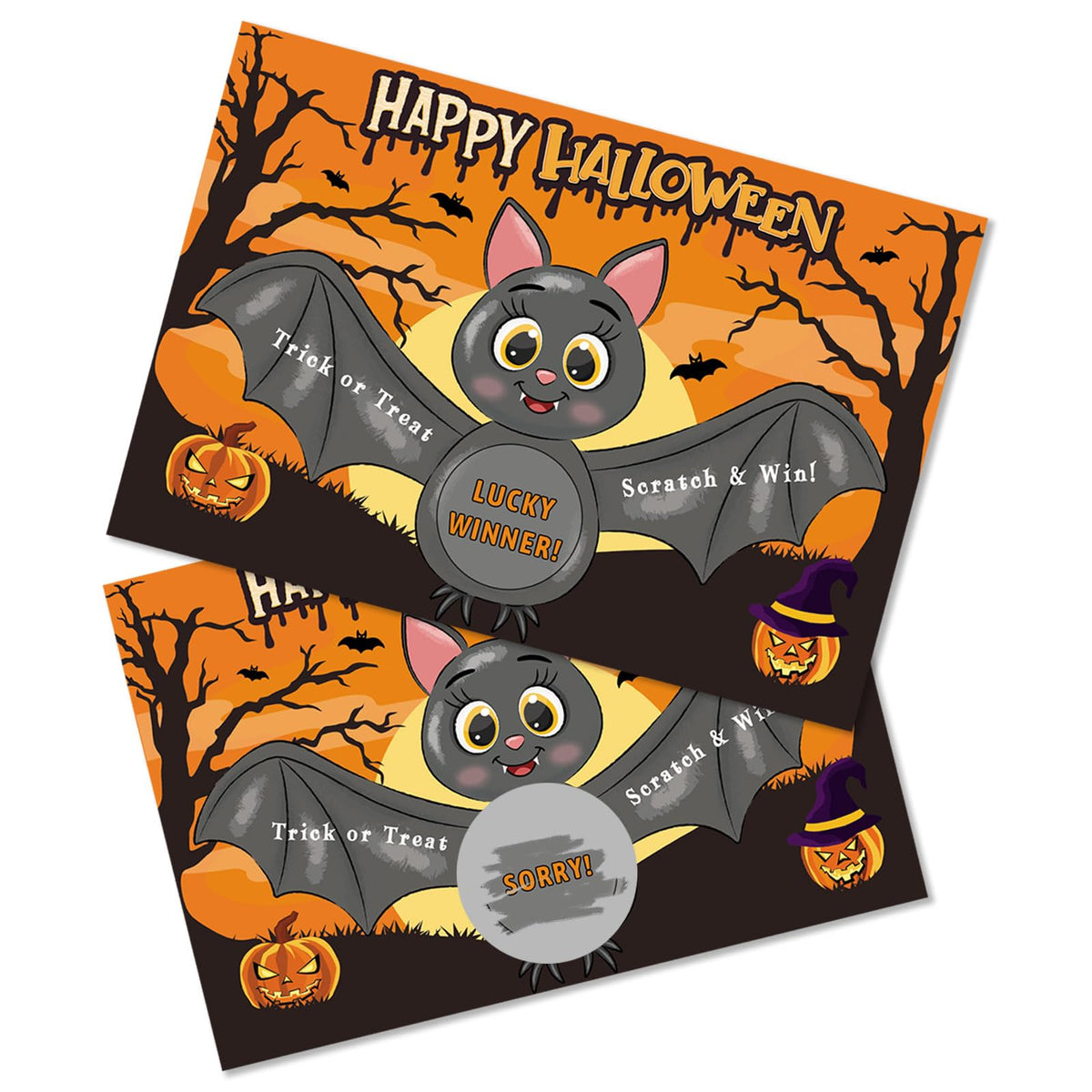 HEYINSHEN 30 PCS Halloween Scratch Off Cards Funny Bat Halloween Party Game Scratch Off Cards for Kids Adults, Trick or Treat Halloween Party Game Scratch Off Cards with Stickers Party Supplies