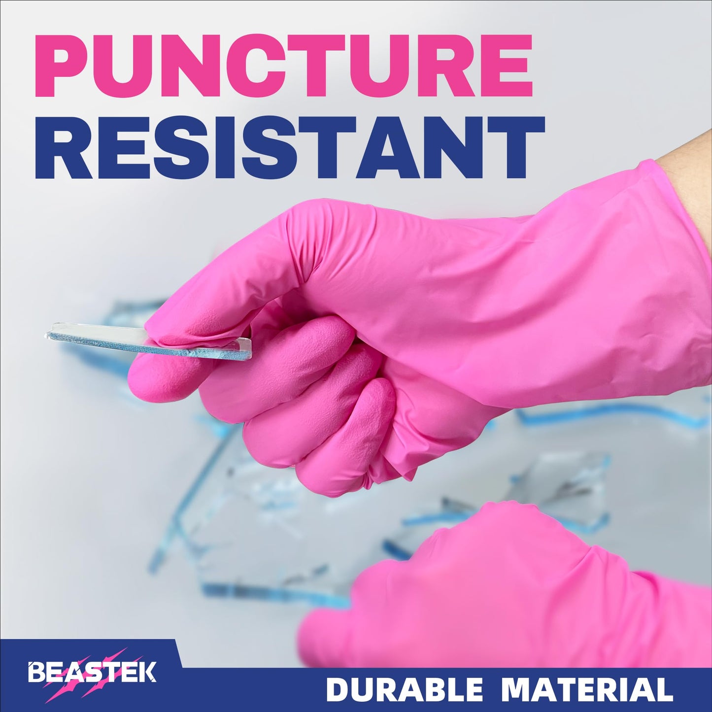 Beastek Nitrile Exam Gloves, 4 Mil 100 Pcs Powder-Free Latex-Free Medical Cooking Food-Safe Disposable Gloves, Hot Pink (Medium)