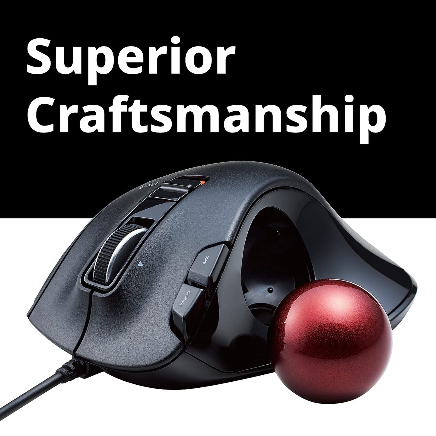 Elecom Ex-G Wired Trackball Mouse, Ergonomic Thumb Control, Smooth Tracking Roller Ball, 5 Programmable Buttons, Tilt Scroll, Co