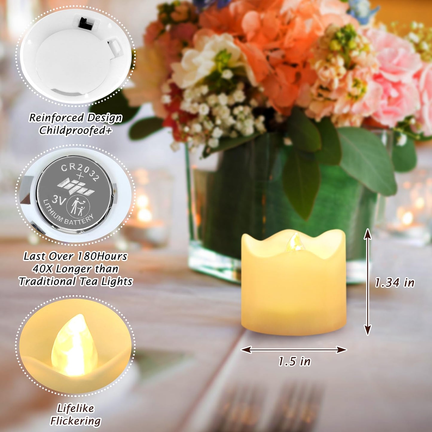 Topstone 12pcs Warm White Timer Flameless Candles,Battery Operated Led Tea Lights Candles,6 H On 18 H Off Timer Built in,Votive Candles for Halloween, Christmas, Wedding Centerpiece Table Decor