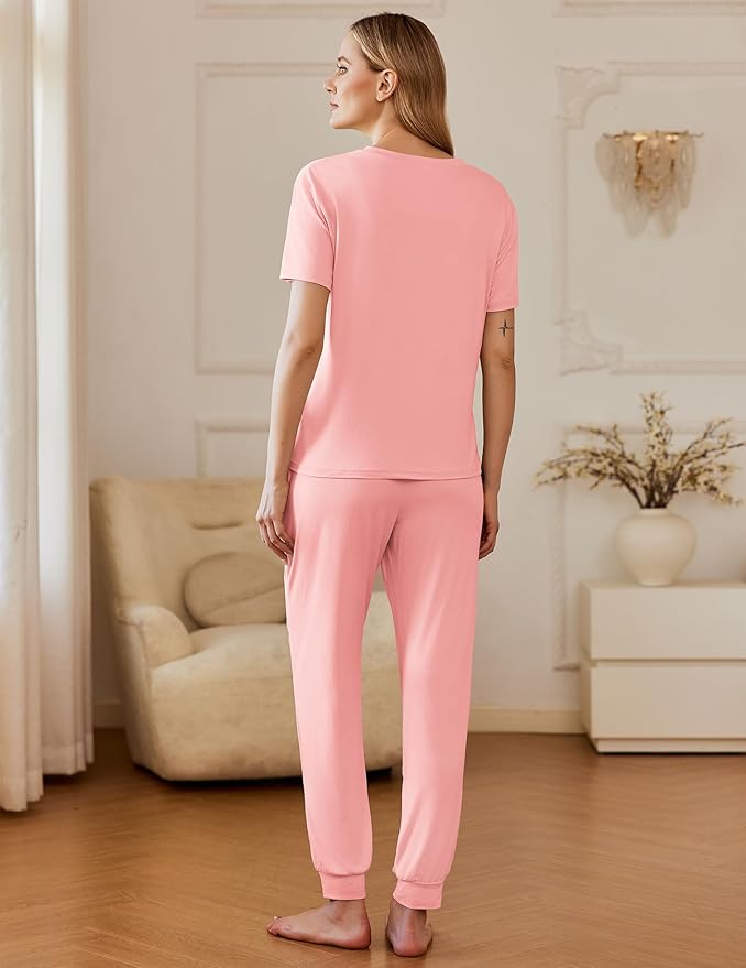 Ekouaer Pajamas for Women Set 2 Pack Lounge Set Short Sleeve Pjs Joggers Long Pants Loungepwear with Pockets