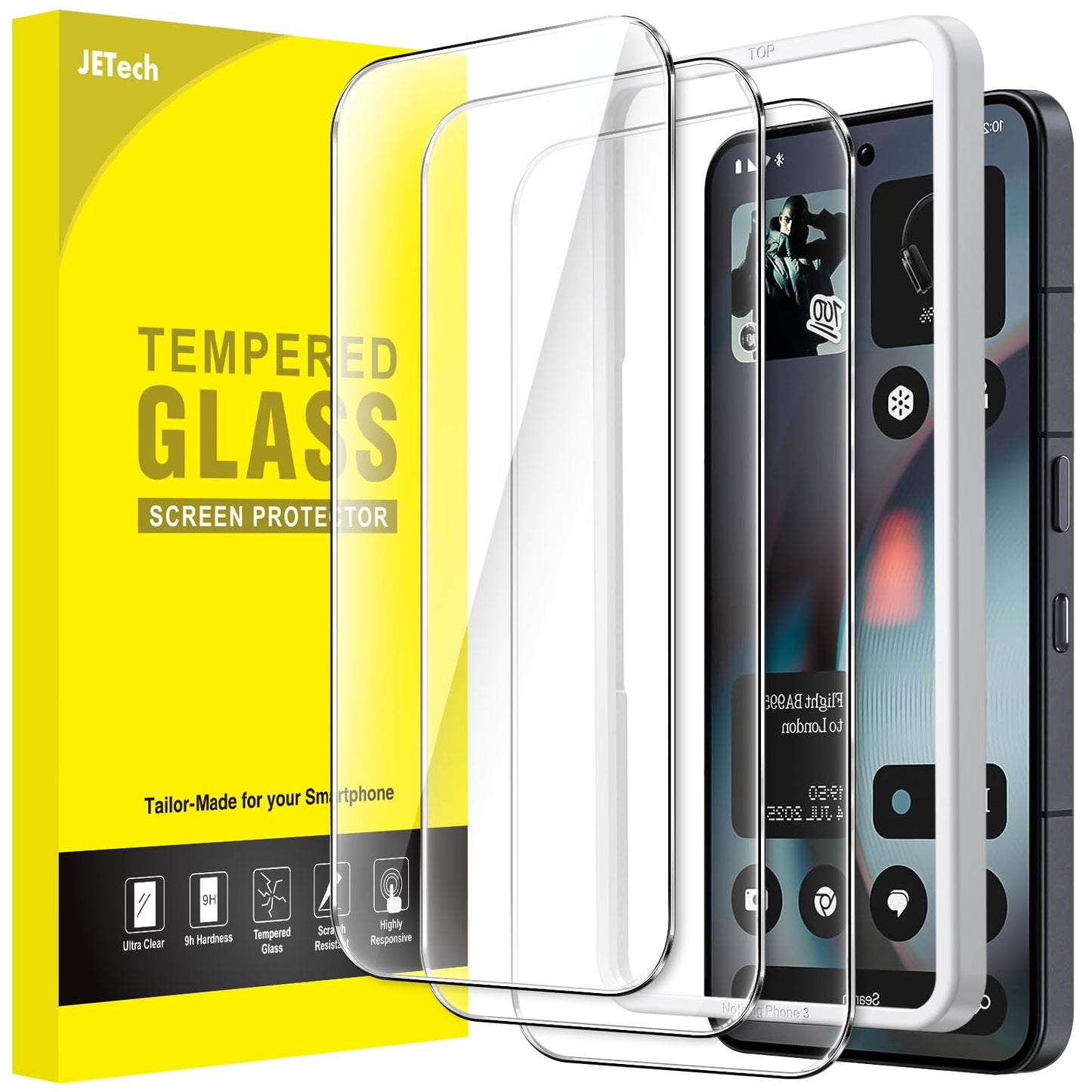 Jetech Screen Protector For Nothing Phone 3, 9H Tempered Glass Film With Easy Installation Tool, Case-Friendly, Hd Clear, 3-Pack