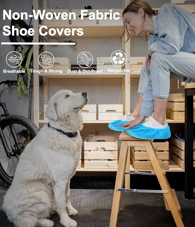 X-Large 200 Pack Breathable Shoe Covers Disposable for Indoors - Reusable Non-Slip Blue Booties, Fits Up to Men’s Size 13, Ideal for Home, Office & Travel, Doubles as Travel Shoe Bags