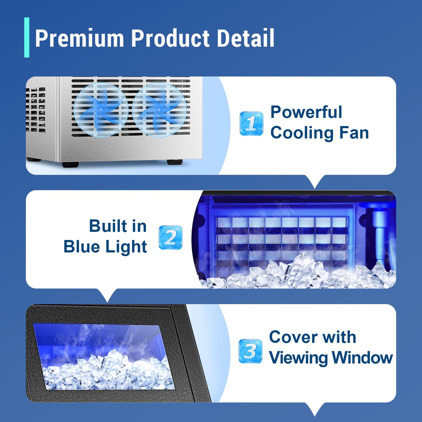 Amzgachfktch Commercial Ice Maker 120lbs/24H with 2 Water Inlet, Ice Maker Machine with 33lbs Storage, Auto Self-Cleaning, Under Counter/Freestanding Ice Maker for Home Shop Bar