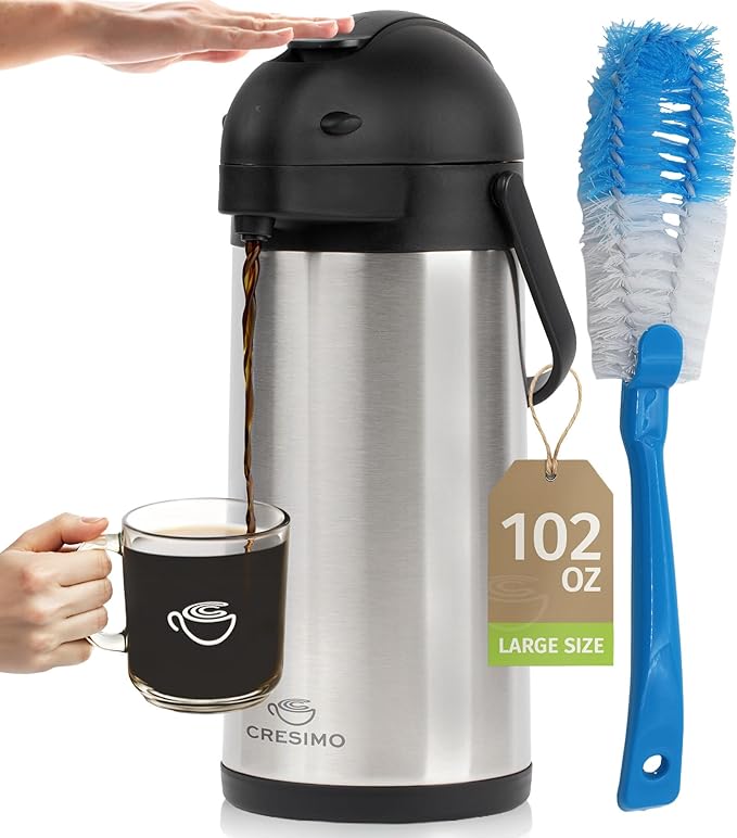 Coffee Carafe Airpot & Cleaning Brush - 101oz / 3L Airpot 12 Hours Hot Water Dispenser or 36 Hours Cold Drink Dispenser wi...