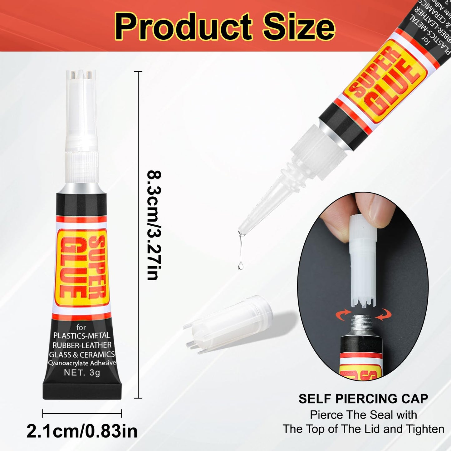 WhizToys Super Glue (12-Pack),Quick-Drying, Clear Liquid Super Glue for Plastic,Metal,Wood, Ceramic,Rubber and More,Strong Bonding Adhesive for Crafts,Repairs,DIY