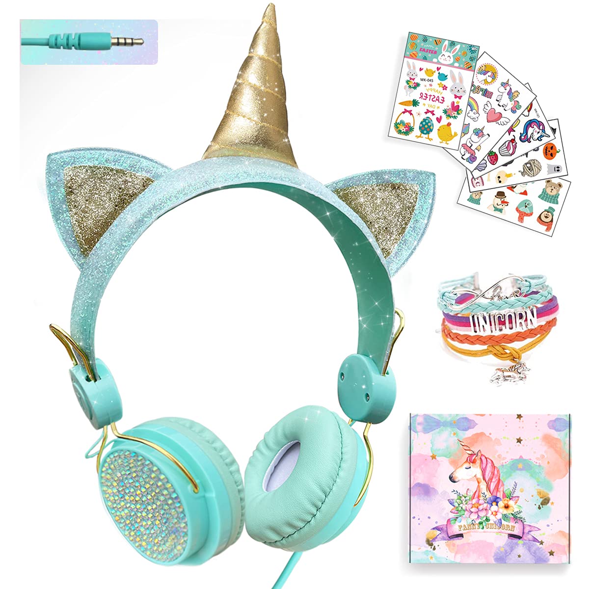 SVYHUOK Girls Pink Unicorn Wired Headphones,Cute Cat Ear Kids Game Headset for Boys Teens Tablet Laptop PC,Over Ear Children Hea
