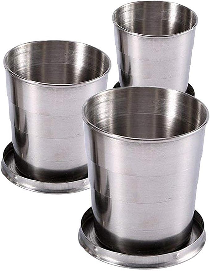 Guyuyii 3 Sizes Stainless Steel Collapsible Cups with Lids & Keychains | Portable Telescopic Drinking Travel Mugs | Foldab...