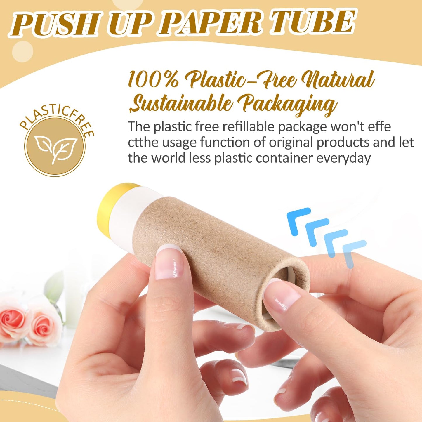 DMuuuDM 15 Pcs 0.3 oz Paperboard Lip Balm Tubes,Empty Kraft Paper Chapstick Tube Holder,Push-Up Style Biodegradable Solid Lip Gl