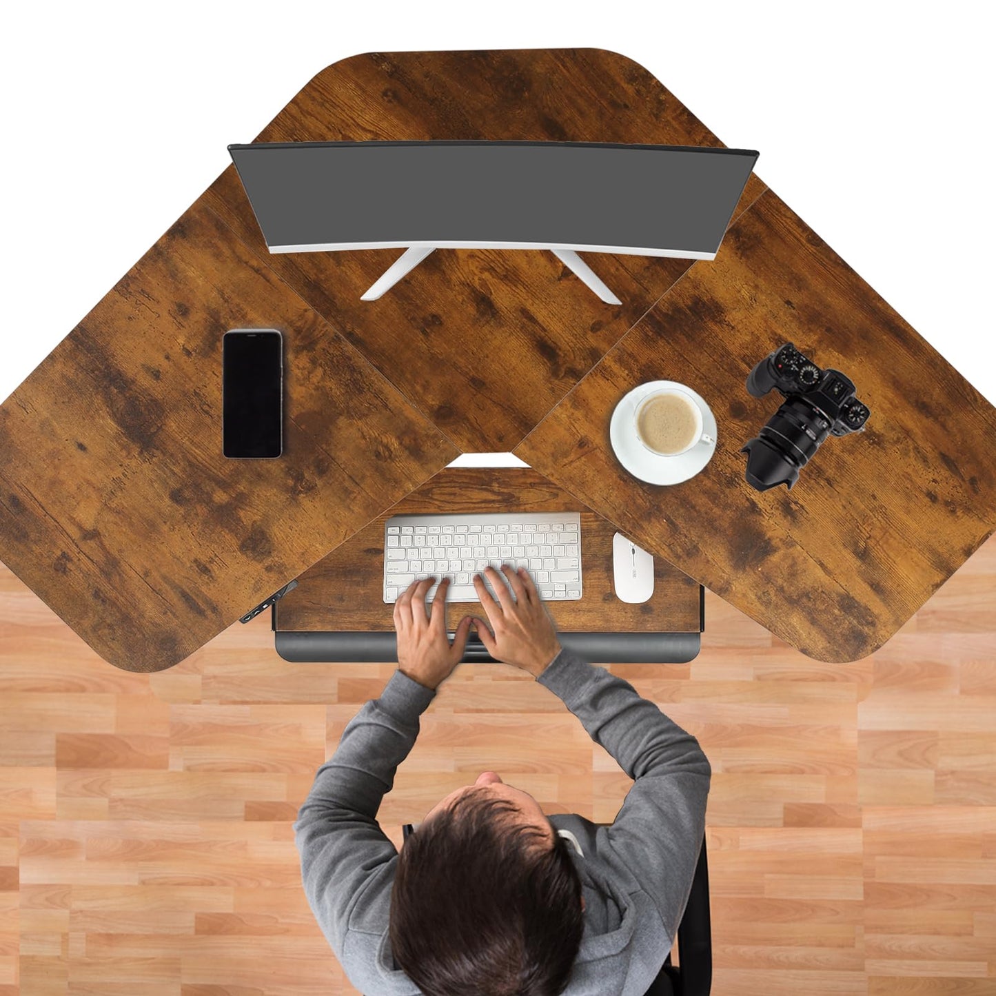 ETHU Electric L-Shape Standing Desk with Keyboard Tray, Height Adjustable 29-42 inches, Modern Style, Brown, For Home Office, Gaming, Work