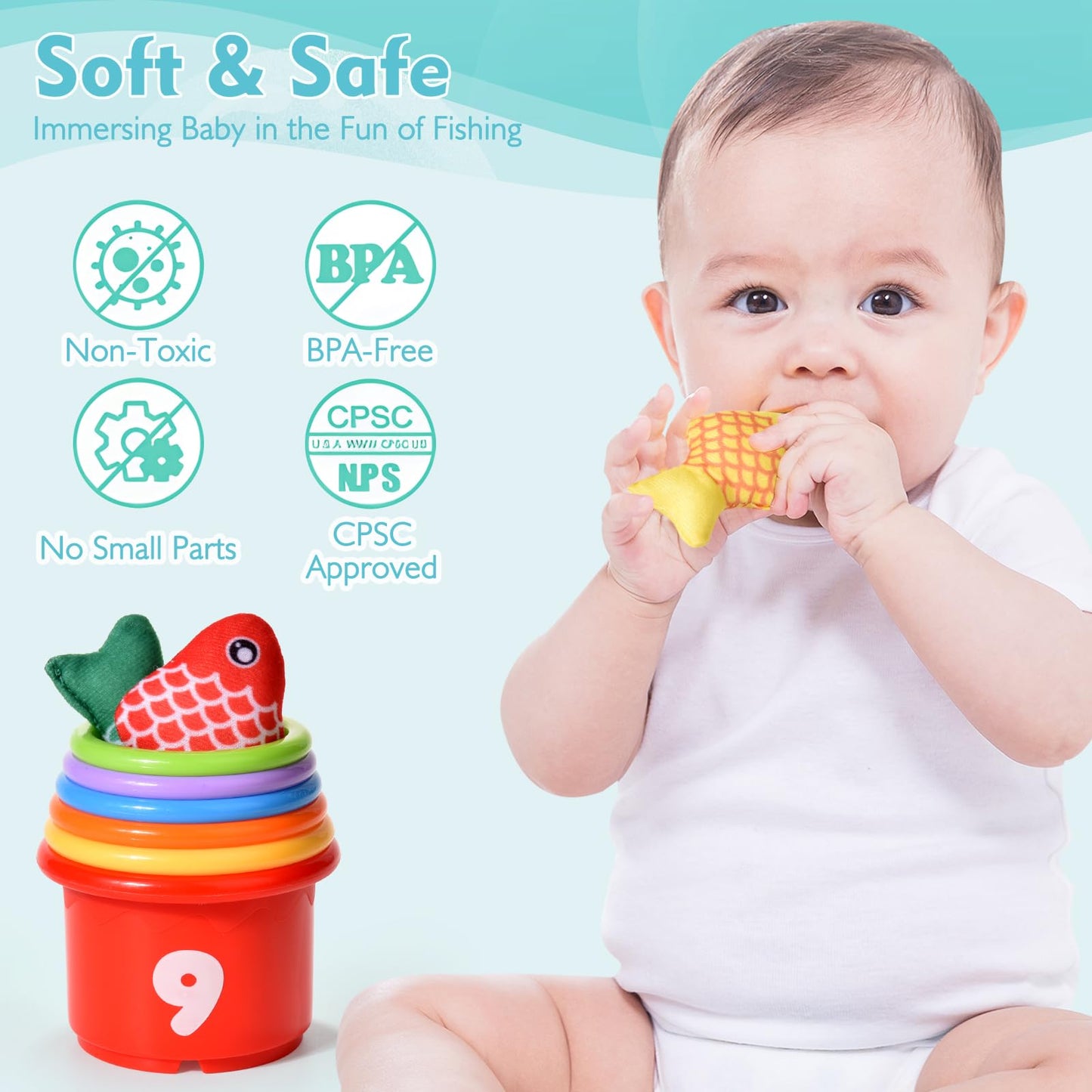 BAHIAKLO Montessori Toys for 1 Year Old Boy Girl Gifts, Cloth Fishing Game Toddler Toy 1-3, Sorting Learning Baby Toys 6-12-18 Months, One Year Old Girl Boy Birthday Gifts