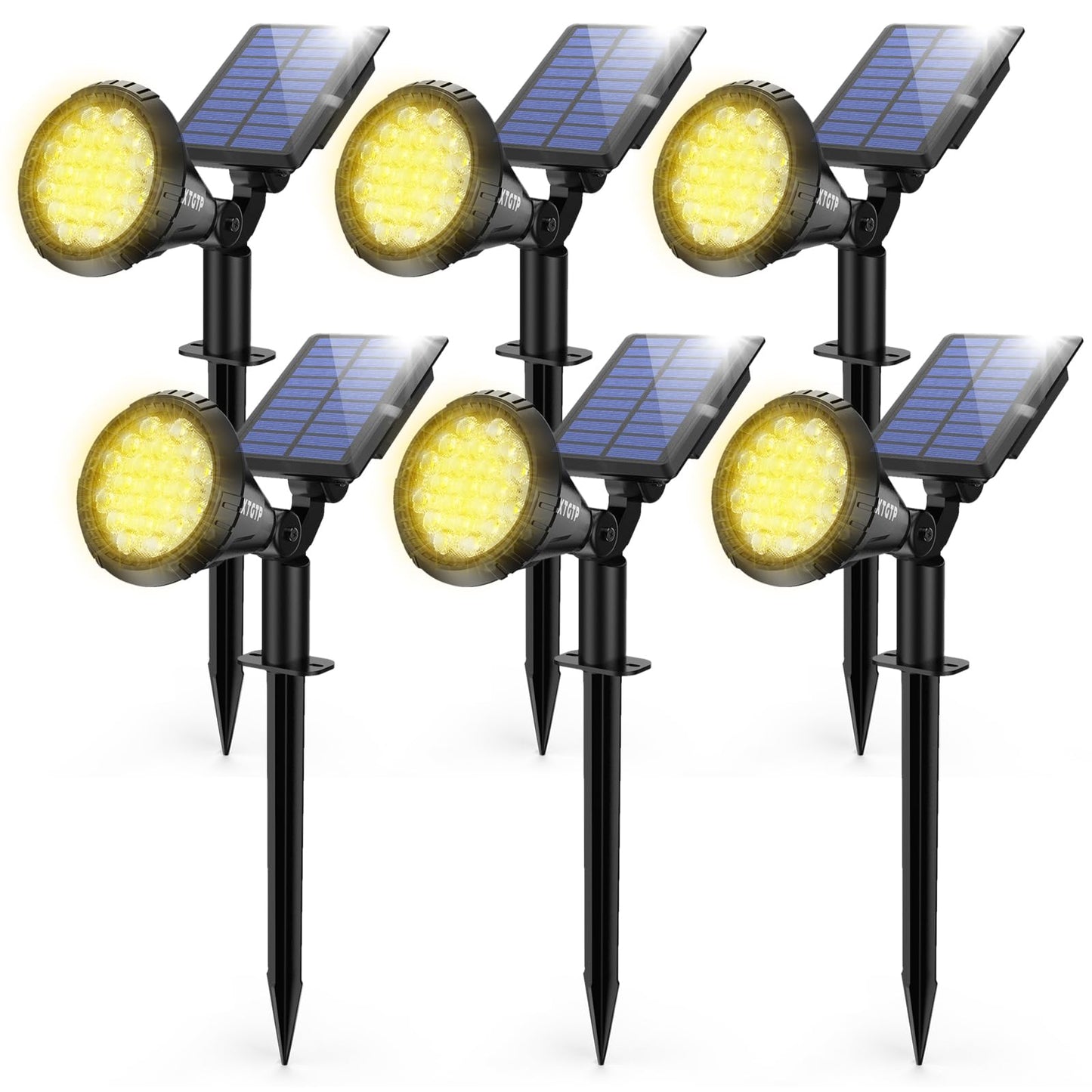 XTGTP Solar Spot Lights - 21 LED Brightness, IP67 Waterproof, 2-in-1 Adjustable Solar Power Outdoor Lights for Fence, Warm White (6 Pack)