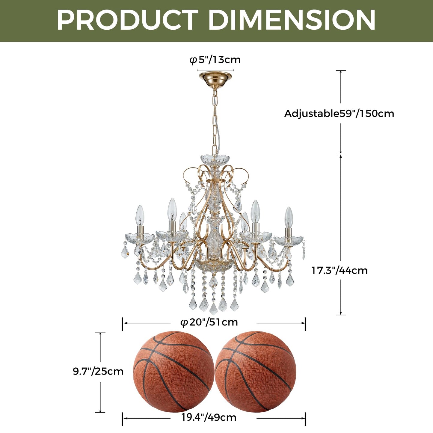 Saint Mossi 6 Light Crystal Chandelier Light Fixture Modern Chandelier Crystal Lighting, French Gold Crystal Raindrop Chandelier for Dining Room,Bedroom,Living Room, H23 x D24