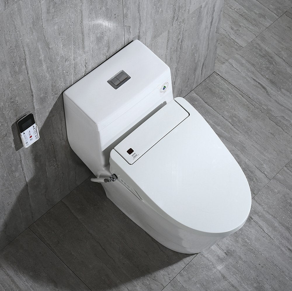 WOODBRIDGEE T-0008 Luxury Bidet Toilet, Elongated One Piece Toilet with Advanced Bidet Seat, Chair Height, Smart Toilet Seat with Temperature Controlled Wash Functions and Air Dryer