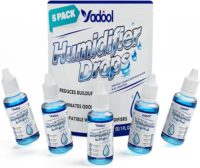 [5 Pack] Humidifier Cleaner Drops, Humidifier Water Treatment Cleaning Solution for All Makes & Models - Slows Buildup & Scaling - Deeply Cleans & Deodorizes Water - 500+ Day Supply