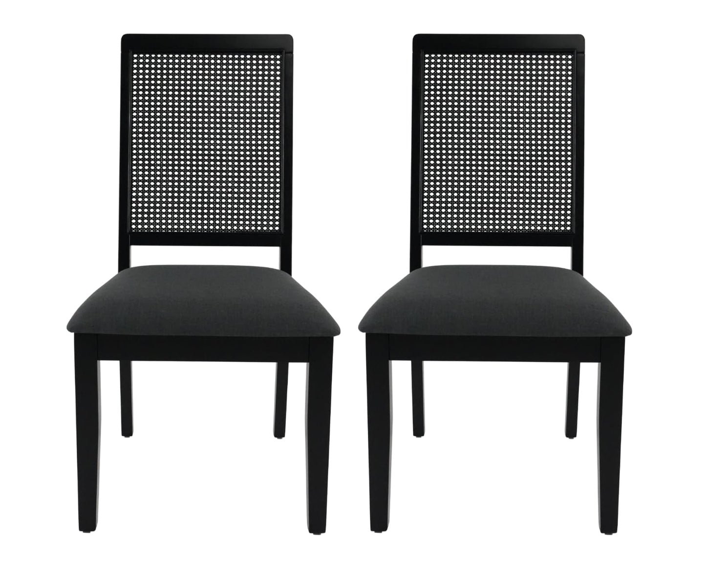chairus Dining Chairs Set of 2, Armless Kitchen & Dining Room Chairs with High Rattan Back Upholstered Side Chairs with Sturdy Black Wood Frame for Restaurant, Living Room, Linen Grey