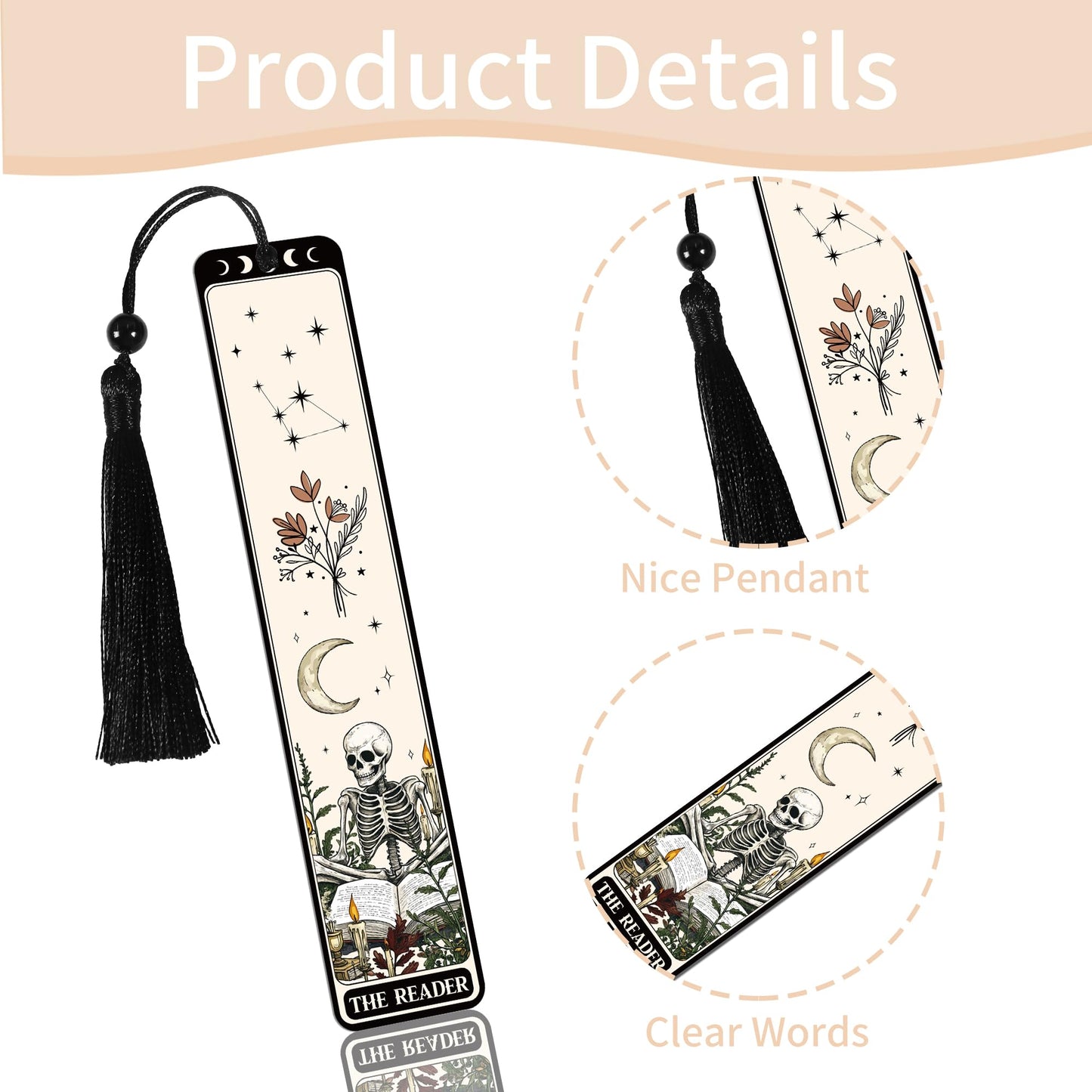 Gothic Skull Bookmark Gifts: Skeleton Romance Metal Book Marks for Reading Women, Horror Page Marker Clips with Tassel, Bookish Gift with Box for Readers Women Students School Office Supplies