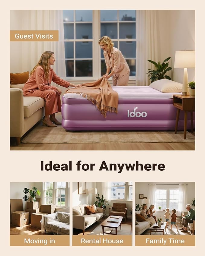 iDOO Air Mattress Queen with Built in Pump, Blow up Mattress, 18 Raised Inflatable Mattress for Home Camping and Guest Bed, Upgraded Comfort Surface Air Bed Queen Size, Colchones Inflables, Pink