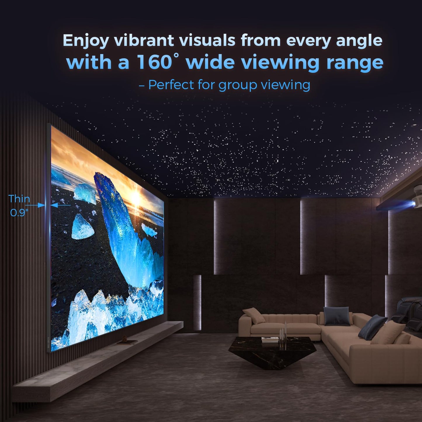 SCREENPRO Anti-Speckle Projection Fabric, 150 Inch Ultra-Narrow Bezel with Seamless 3C Fabric, for RGB Laser, UST, Dimly Light Home Theaters, Long Throw Triple Laser 4K/8K Resolution Projectors