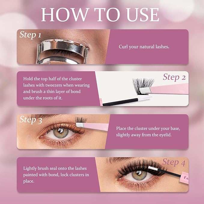 FADLASH Eyelash Extension Kit 100D+200D Lash Clusters with Bottom Lashes DIY Lash Extension Kit Cluster Lashes with Lash Bond and Seal Lash Tweezers Individual Lashes (KIT, 100D+200D-3D-12-18mm)