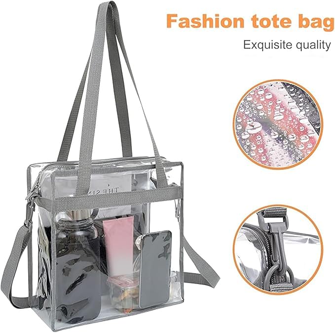 BAGAIL Clear Bags 12x6x12 Stadium Approved Clear Tote Bag with Zipper Closure Crossbody Shoulder Bag with Adjustable Strap