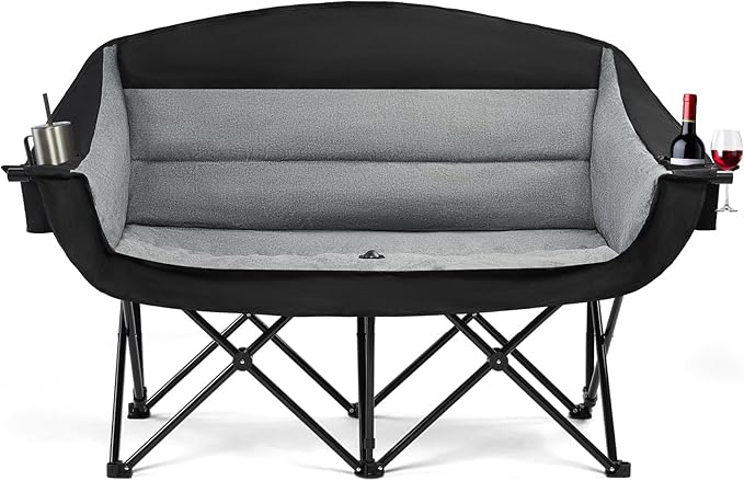 apollo walker Oversized Double Camping Chair for 2 Person - Extra Wide & Heavy Duty 600lbs Camp Couch with Dual Cup Holder & Carry Bag, Camping Loveseat for Outdoor, Lawn, Beach, Park