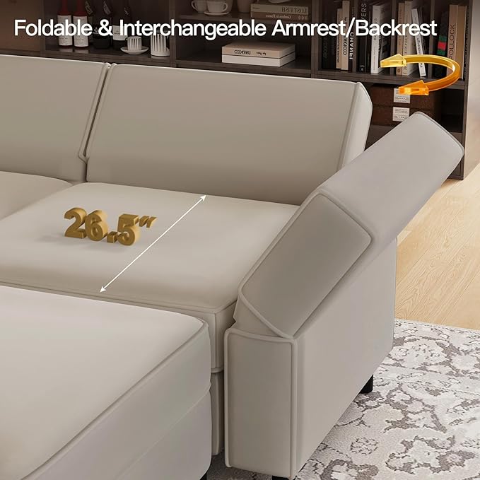 Belffin Modular Sectional Sofa with Storage Seats Velvet L Shaped Corner Couch Convertible Sectional Sofa with Chaise (Grey, L Shape-1)…
