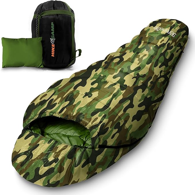 SereneLife 0 Degree Mummy Sleeping Bag – Military-Style, Lightweight & Waterproof for Extreme Cold, Stays Warm in 5–10°F, ...