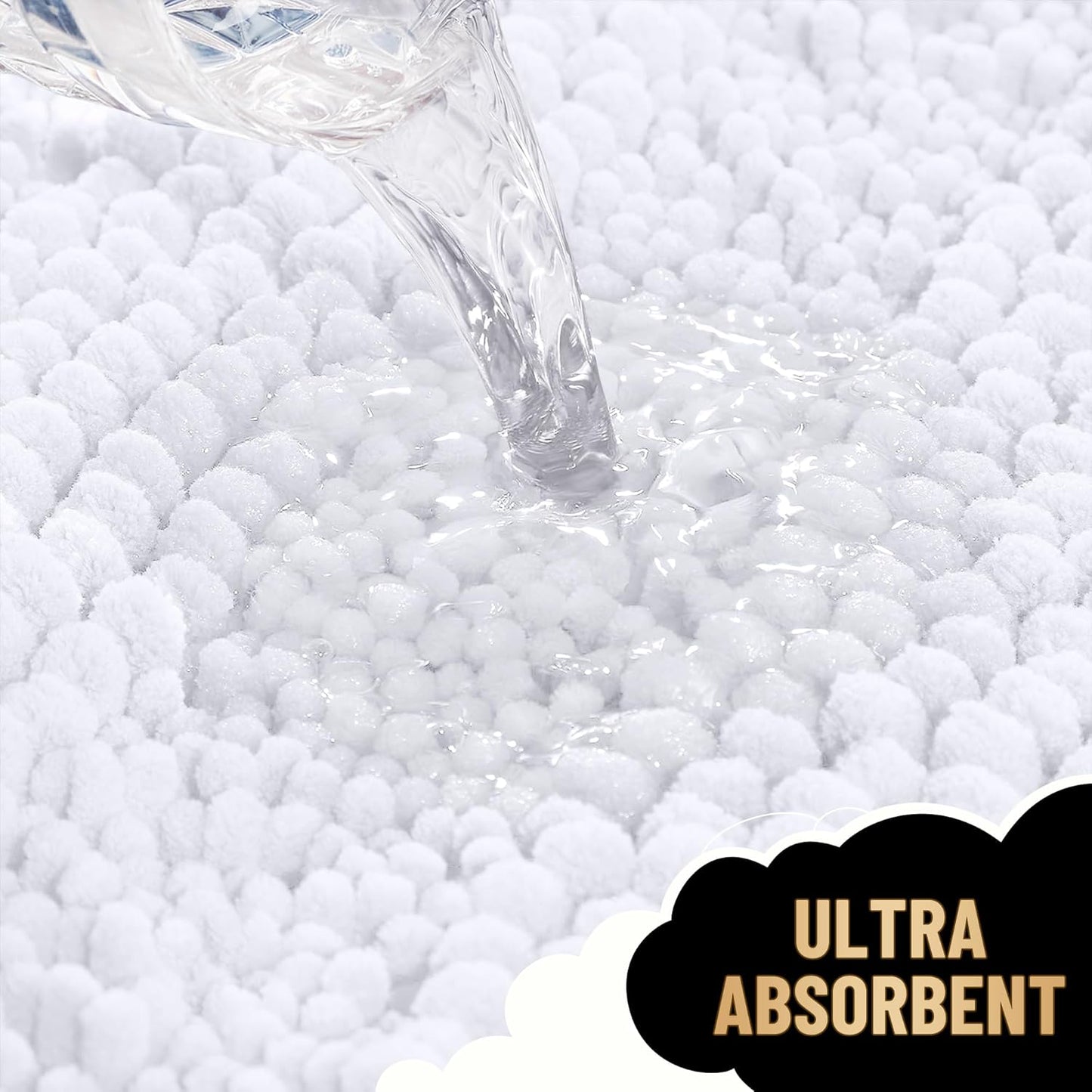 OLANLY Thick Bathroom Rugs 24x16, Extra Soft Absorbent Chenille Striped Bath Rugs, Rubber Backing, Machine Wash Dry, Bath Mats for Bathroom Floor, Tub and Shower, Home Decor Accessories, White